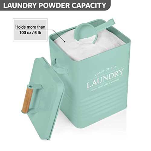 Calindiana Modern Farmhouse Metal Soap Dispenser with Scoop for Laundry Room Decor and Organization, Mint - color: Mint Green