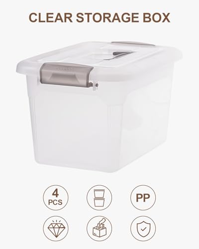 Citylife 4 Packs 6 QT Storage Bins with Lids Clear Plastic Bins with Grey Handle Stackable Storage Containers for Organizing - size: 6.0QT, style: 4 PACK