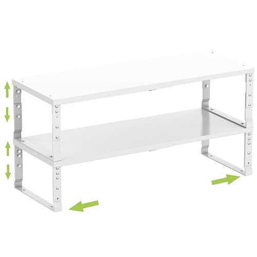Jojocross Expandable Cabinet Shelf Organizer Storage Spice Rack Shelves for Kitchen Stackable Adjustable Pantry Cupboard Bathroom Countertop Desktop(2Packs/White/Large) - color: 2 Packs/White, size: LARGE:10.1"D x 16.6~26.5"W x 6.1"/7.5"H