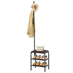 Gewudraw Coat Rack Stand Shoe Bench - 3 in 1 Coat Hall Tree with Shoe Storage With Benches Small Metal Shoes Shelf for Entryway Living Room Bedroom Hallway Mudroom