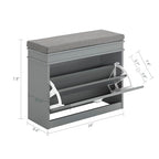 Haotian Grey Hallway Shoe Bench, Narrow Shoe Rack with Adjustable Shelf, Small Shoe Cabinet with 1 Flip-Drawer and Seat Cushion, FSR82-K-HG