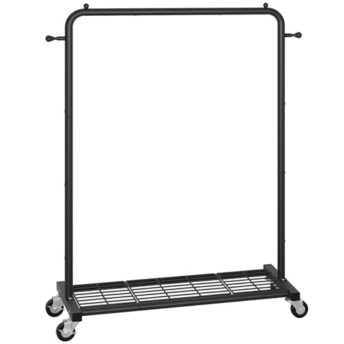 Sywhitta Clothing Rack on Wheels with Mesh Storage Shelf & Sturdy Metal Frame, Rolling Garment Rack for Hanging Clothes, Coats, Skirts, 39.76" L x 16" W x 64.56" H,Black - color: Black