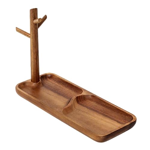 Wooden Jewelry Stand, 2-in-1 Entryway Key Tray & Desk Organizer, Multi-Compartment Vanity Jewelry Holder, Solid Wood Entryway Organizer for Necklaces, Rings, Earrings, Minimalist Home Decor