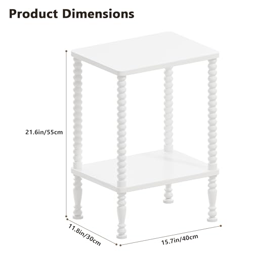 Side Table, 2-Tier Wood End Table, Vintage Bedside Nightstand with Open Storage Shelf for Living Room, Bedroom, Office, White - color: White, size: 2-Tier