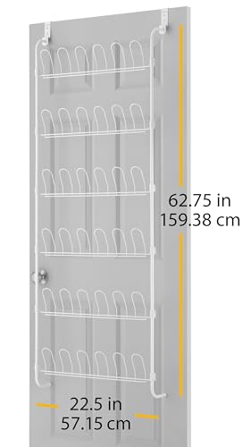 Whitmor 18 Pair Over The Door Shoe Organizer, 6 Tier Hanging Shoe Organizer, Heavy Duty Metal Shoe Holder, Hanging Shoe Rack for Closet Organizer & Storage, 62.8" L x 22.5" W x 5" H, White