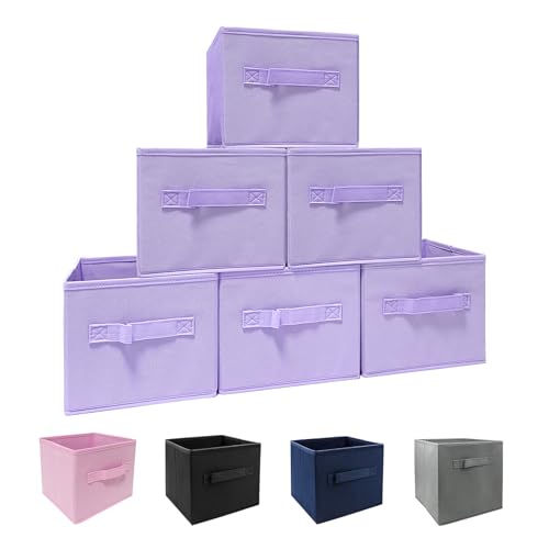 EBIGIC purple storage bins [6 Pack] 9.0"x7.5"x7.5",Mini Storage Box Fabirc Foldable Closet Toy Organizer Collapsible Cloth - color: Purple 6Pack, size: 9”x 7.5”x 7.5”