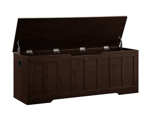 VANKILEY 51.2" Storage Chest Extra Large,Storage Bench with 2 Safety Hinges,Shoe Bench,51.2 * 15.7 * 19.1 inches,Wooden Trunk for Bedroom,livingroom,entryway,Supports 220 lb,Easy Assembly(Espresso). - color: Espresso