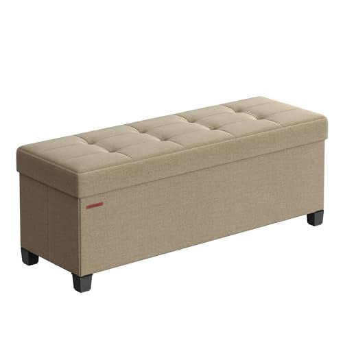 SONGMICS Storage Ottoman Bench, Foldable Foot Rest with Legs, 15 x 43 x 15.7 Inches, End of Bed Bench, Storage Chest, Load up to 660 lb, for Living Room, Bedroom, Entryway, Camel Brown ULSF018K01 - color: Camel Brown, size: 15"D x 43"W x 15.7"H