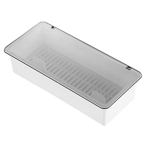 White Flatware Tray Kitchen Drawer Organizer With Lid And Drainer - Plastic Kitchen Cutlery Tray and Utensil Storage Container with Cover - 11.0 Inch Silverware Holder Drawer Organizer - color: White