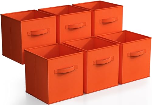 Sorbus Foldable Storage Cubes - 6 Fabric Baskets for Organizing Pantry, Shelf, Toy Box, Cubby, Closet - 11 Inch Collapsible Closet Organizers and Storage Bins with Handle (Orange) - color: Orange, size: 11 Inch