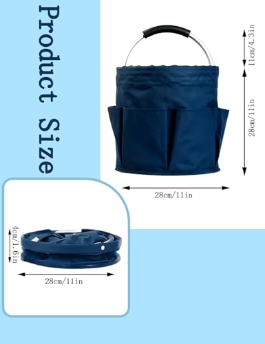 Cleaning Caddy with Handle, Cleaning Products Organiser, Foldable Storage Basket, Large Supply Organiser 17L with 6 Pockets, Portable Cleaning Caddy for Home & Garden (Dark Blue) - color: Dark Blue
