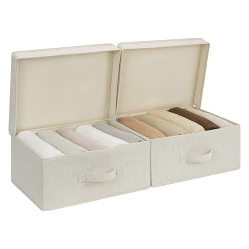 StorageWorks Closet Storage Bin with Lids, Decorative Storage Boxes with Handle, Fabric Storage Bins for Clothes, 15" x11¼x 6¼", Beige, 2-Pack - color: Beige, size: 15"L x 11¼"W x 6¼"H