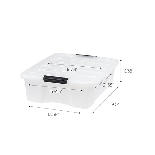 IRIS USA 27 Qt Stackable Plastic Storage Bins with Lids, 6 Pack - BPA-Free, Made in USA - Discreet Organizing Solution, Latches, Durable Nestable Containers, Secure Pull Handle - Pearl - size: 27 Qt, style: 6 Pack