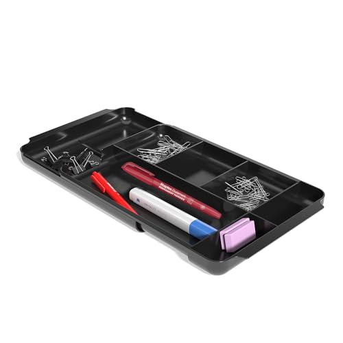 TRU RED Expandable Plastic Drawer Organizer, 7‑Compartment, Black – Adjustable Desk & Drawer Storage for Office Supplies
