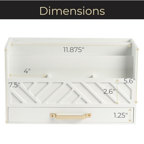 BLU MONACO | White Wooden Mail Organizer with Drawer & Gold Handle | Mail Sorter Organizer Countertop | Tabletop Organizer with Drawers & Outgoing Mail Holder - color: White with Gold Handle