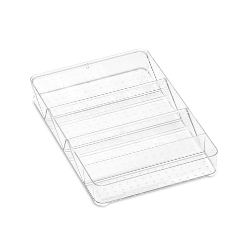 madesmart Angled Storage Tray, Make-up Bathroom Organizer, Lipstick, Razors, Q-Tips, Bath Essentials Angled for Easy-Viewing, Large, Clear