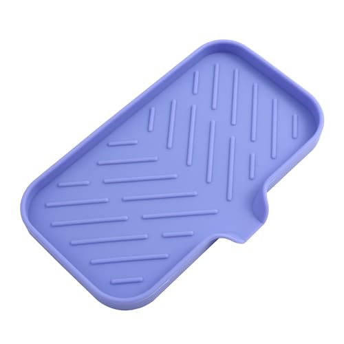 MicoYang Silicone Bathroom Soap Dishes with Drain Spout-Bathroom and Kitchen Sink Organizer,Sponge Holder,Dish Soap Tray,Perfect for Dispenser,Scrubber,Bottle on Sink or Counter-Light Purple 9.6"×5.3" - color: Light Purple, size: M(9.6"×5.3")