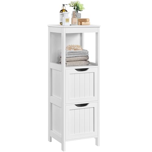Yaheetech Bathroom Floor Cabinet, Wooden Storage Cabinet with 2 Drawers, Multifunctional Side Organizer Rack Stand Table, White - color: White, size: 35"H