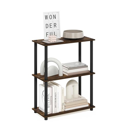 Furinno Turn-N-Tube Storage Shelves, 3-Tier Book Shelf, Corner Shelf, Toolless Open Shelves, for Organization and Storage, Living Room, Garage, Home Office, Amber Pine - color: Amber Pine/Black, size: 3-Tier