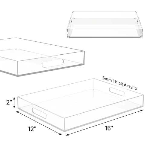 ATZYmolin 16"x12" Large Acrylic Serving Tray Decorative Ottoman Coffee Table Vanity Tray Tea Fruit Platter Snack Appetizer Dessert Drink with Handles for Bar Kitchen Party, Clear - color: Clear - Medium