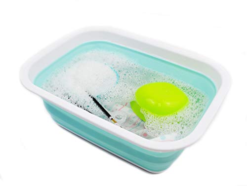 SAMMART 9.2L (2.37Gallon) Collapsible Tub - Portable Outdoor Picnic Basket/Crater - Foldable Shopping Bag - Space Saving Storage Container (M, White/Lake Green) - color: White/Lake Green
