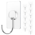 JINSHUNFA Adhesive Wall Hooks 13LB Heavy Duty No Drill Large Transparent Waterproof Hooks for Bathroom Kitchen Towel Coat 12 Pack - size: 12 Large hooks