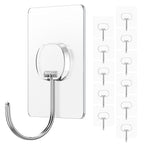 JINSHUNFA Adhesive Wall Hooks 13LB Heavy Duty No Drill Large Transparent Waterproof Hooks for Bathroom Kitchen Towel Coat 12 Pack - size: 12 Large hooks