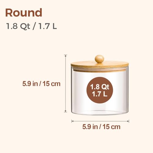 ComSaf Half Gallon Cookie Jar, Large Glass Jar with Lid Set of 2, 1.8 Qt Glass Food Storage Containers, Flour Sugar Storage Containers for Candy Cereal Nuts Beans, Canisters Sets for The Kitchen - color: 1.8Qt-Round-2 Pack