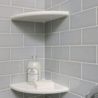 White Marble Corner Shower Shelf for Bathroom, 9'' x 9'' x 0.8'' Faux Marble Corner Shelves for Bathroom Wall Mounted Both Side Polished (1, White)