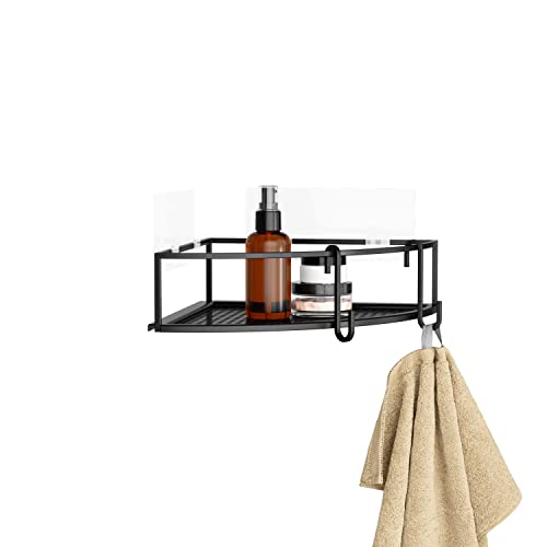 Umbra Cubiko Shower Corner Shelf, Metal Floating Shelves with Adhesive Mounting Strips, 2-Pack, Black - color: Black, size: Corner, style: Corner Shelf
