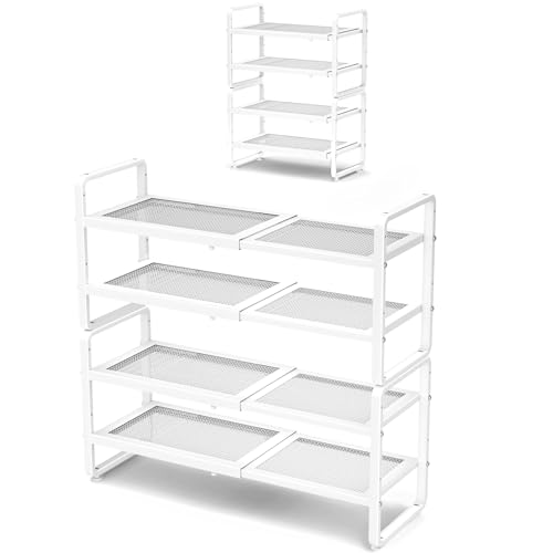 SNTD Shoe Rack - Expandable Shoe Organizer for Closet, Adjustable Metal Shoe Shelf Storage, Stackable Long Shoe Stand Holder for Garage, Entryway, Door Entrance (White, 4-Tier) - color: White, size: 4-Tier