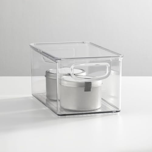 mDesign Plastic Deep Storage Bin Box Container with Lid and Built-In Handles - Organization for Fruit, Snacks, or Food in Kitchen Pantry, Cabinet, or Cupboard, Ligne Collection, 2 Pack, Clear - size: 10.6 x 6.2 x 5.2 (Pack of 2)