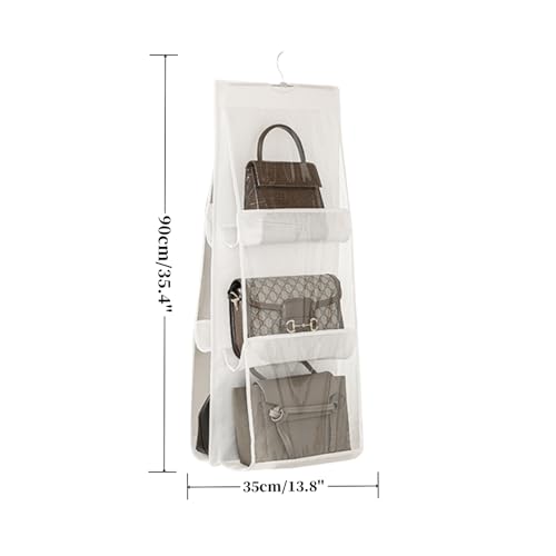 HAN SHENG 6 Pockets Clear Handbag & Purse Organizer Hanging Bag Storage - Space Saving Hanging Shelf for Closet, Wardrobe, Over Door (1 Pack, White) - color: White, size: 6 Pockets-1pc