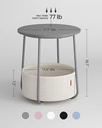 VASAGLE LILEA Collection - Small Round Side End Table, Modern Nightstand with Fabric Basket, Cement Gray and Cream White ULET223G49 - color: Cement Gray + Cream White, size: Round + 1 pack
