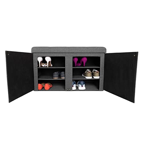 Seville Classics Cushioned Fabric Ottoman Hidden Storage Chest Footrest Chair, Padded Seat for Bedroom, Dorm, Loft, Living Room, Entryway, Hallway, Modern Gray, 33" Shoe Bench w/ Door - color: Modern Gray, size: 16.5"D x 33"W x 20"H