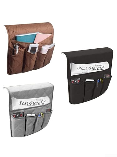 Sofa Armrest Organizer Side Storage Bag for Couch, Hanging Pocket Holder for Remote Control, Phone, Books and Magazines, Home Organization Accessory(brown) - color: brown