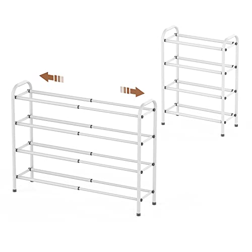 Gonfoam 4-Tier Expandable Shoe Rack,Adjustable Shoe Shelf Storage Organizer Heavy Duty Metal Free Standing Shoe Rack for Entryway Closet Doorway (White) - color: White, size: 4 Tier
