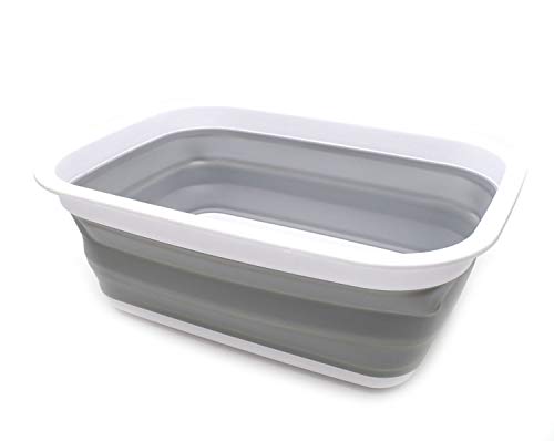 SAMMART 9.2L (2.37Gallon) Collapsible Wash Basin - Foldable Outdoor Picnic Basket - Portable Plastic Tub - Space Saving Storage Container with Size : 15.3 x 11.2 x 5.5/1.5" (M, Gray) - color: Gray
