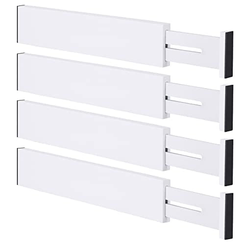 Bamboo Drawer Dividers Organizers, Kitchen Drawer Organizer, Adjustable Drawer Divider for Clothes, Kitchen, Dresser, Bedroom, Bathroom and Office, 4-Pack (White, 12-17 IN) - color: White, size: 12-17 IN