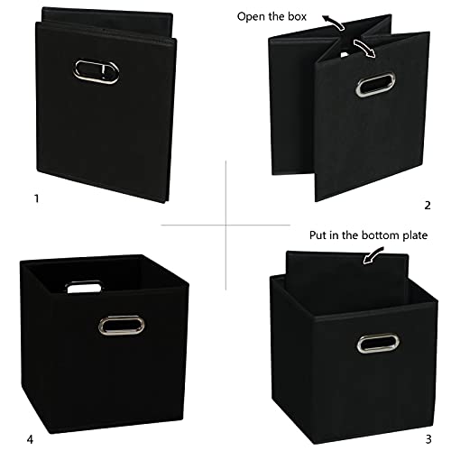 Fabric Cloth Storage Bins,Fabric Cube Organizer with Dual Handles Foldable Cube Storage Baskets for Home Bedroom Storage,Set of 6, Black - color: Black, size: 6 Pack