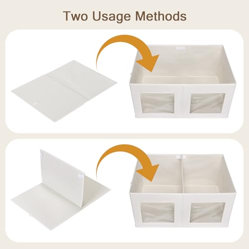 Univivi Large Storage Boxes with Lids, Collapsible Foldable Storage Bins for Clothes, [2-Pack] Fabric Storage Cubes with Handles, Closet Organizers for Home, Bedroom (Beige, 24” x 17” x 12") - color: Beige, size: 24''-2 Pack