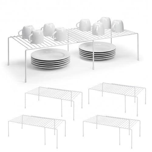 4-Pack Expandable Medium (13.4-25.1x9inch) Kitchen Organizer Rack, Kitchen Shelves for Spice Organization for Cabinet, Pantry Organizers and Storage, Spice Rack, Desk Organizer, White - size: Expandable Medium