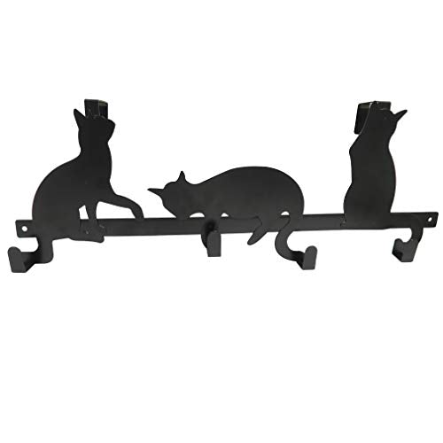 Evelots Over The Door 4 Hook Towel/Coat Rack Hanger Organizer, Kitty Cat Design-Easy No Tool Installation-Black Iron-Holds 20 lbs. - size: 1 Pack, style: 4 Hook Kitty Cat Design