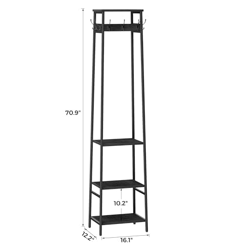 Coat Rack Freestanding, Coat Stand with 3 Shelves and 7 Hooks, Hall Tree Free Standing, Clothes Rack Stand Organizer for Bedroom, Hallway, Entryway, Living Room, Industrial Style, Black - color: Black, style: 3 Shelves