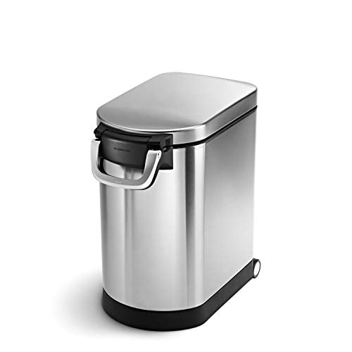 simplehuman 25 Liter, 27 lb / 12.2 kg Medium Pet Food Storage Container for Dog Food, Cat Food, and Bird Feed, Brushed Stainless Steel - color: Brushed Stainless Steel, size: Medium