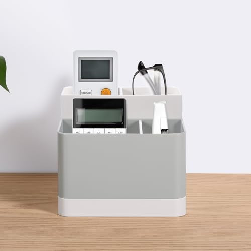 Poeland Desktop Storage Organizer, Pen and Pencil Cases Boxes, Pen or Pencil Holder Box Container for Desk, Office Supplies, Vanity Table - color: White+Gray