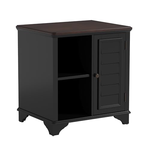 Multifunctional End Table Side Table with a Shutter Style Door and 2 Woven Grass Baskets, Sofa Side Narrow Table, Wood Bedside Nightstand for Living Room Bedroom (Black-4.7) - color: Black-4.7