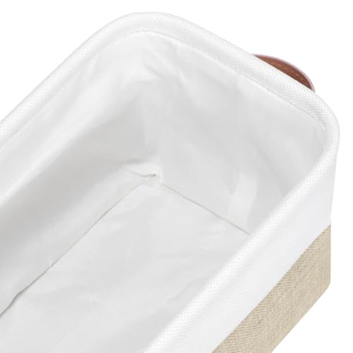Kntiwiwo Small Fabric Storage Bins, 15x6x5 inch Narrow Storage Baskets 4-Pack Long Storage Basket for Organizing with Handles, Decorative Basket for Closets, Shelves, Toilet Paper, Beige - color: Beige, size: 15" x 6" x 5"
