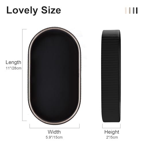 GORESE PU Leather Valet Tray Nightstand Organizer, Oval Perfume Trays Key Bowl Jewelry Dish for Bedside Dresser Entryway Table, Vanity Tray for Bathroom, EDC Trays for Men Women, 11×5.9 in, Black - color: Black