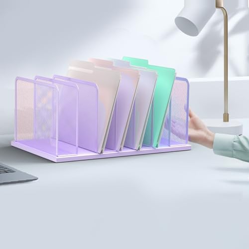 Kuntine.B Desk File Organizer Upright Mesh Desktop Organizer File Sorter Office Organization File Holder for Home, Office & Classroom (Purple, 2 Pack 7-Section) - color: Purple, size: 2 Pack 7-Section